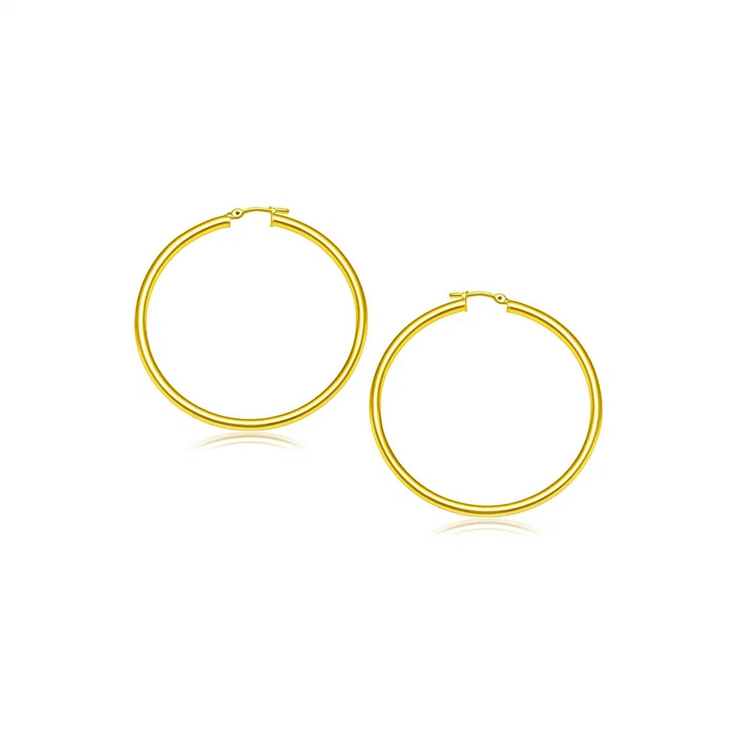 14k Yellow Gold Polished Hoop Earrings (3x20mm) in a sleek high-contrast midnight luxury editorial style